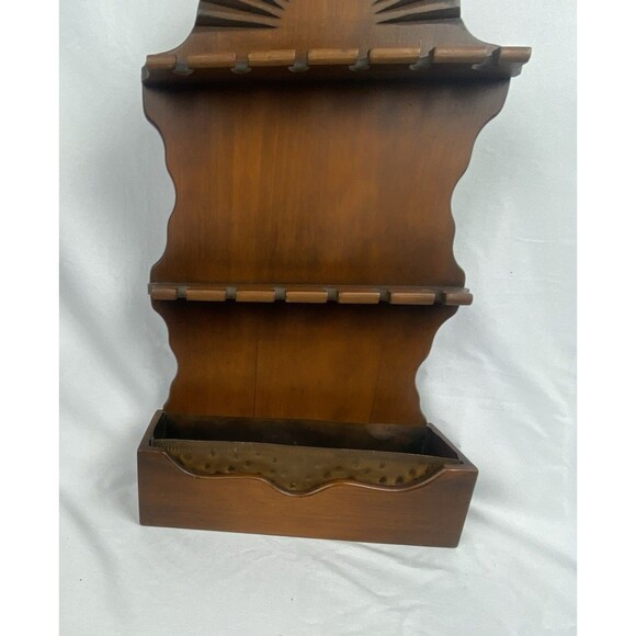 Vtg Sunburst Wood Wall Hanging Collecter's Spoon Rack 12 Spoons w/Storage Tray - Picture 8 of 10